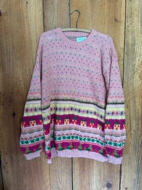 United Colors Of Benetton Pink Fair Isle Crewneck Sweater